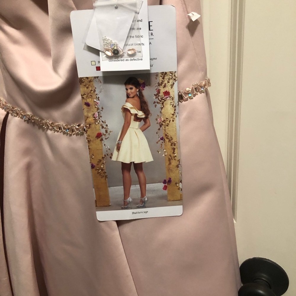 Mori Lee Blush Satin Dress with Crystal Waistband Size 12